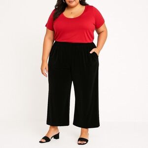 Maggie Barnes Black Liquid Slinky Knit Wide‎ Leg Pants 1XWP Petite Plus Stretch